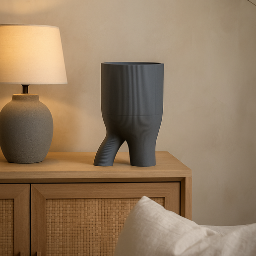 Two-Leg Ripple Vase – Matte Sculptural Japandi Vase - 3D model önizlemesi