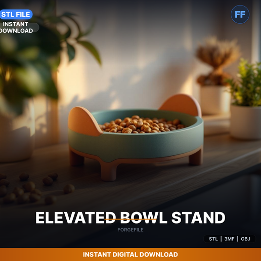 Raised Pet Food Bowl Stand, Modern Minimal Design, Fits - 3D Printable STL File
