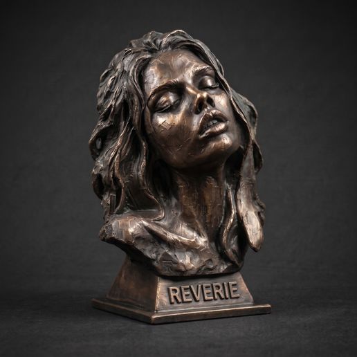Reverie - Woman Bust with Eyes Closed, Portrait Sculpture, Silver Fine-Art Statue, 3D Printable STL, Home Decor, Desk Decor, Gift