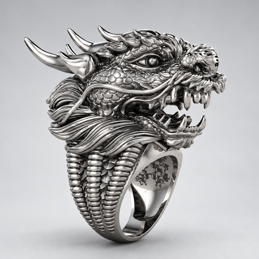 Fierce Dragon Head with Scaled Band Heavy Ring