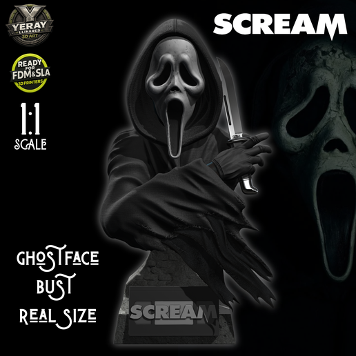 Ghostface Life Size Bust - Scream - 1:1 Scale - 3D STL Model for FDM and SLA