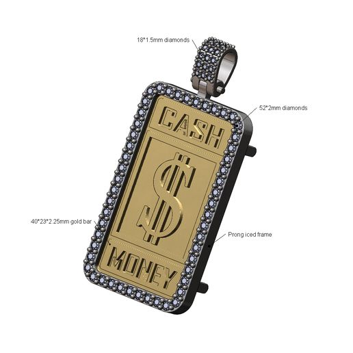 Cash money diamond frame and bail pendant 3D print model 3D model