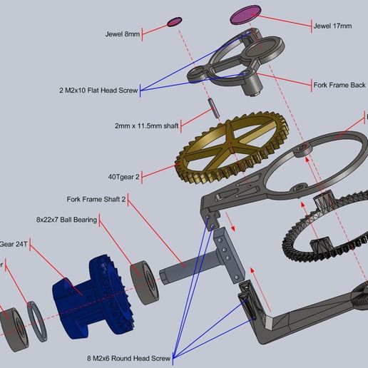 Fork Frame Assy Explode Annotated.JPG Free STL file Triaxial Motorized・3D printable design to download, mcmaven