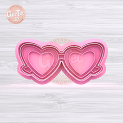 1.647.png STL file LENTES CORAZONES Cutter with Stamp / GLASSES Cookie Cutter・3D printing idea to download