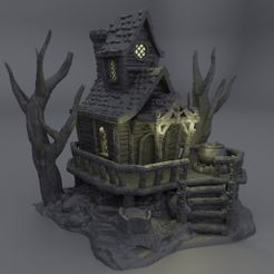 Witch-House-1.jpg Файл 3D Хижина ведьмы 28 ММ Настольный рельеф・Шаблон для 3D-печати для загрузки
