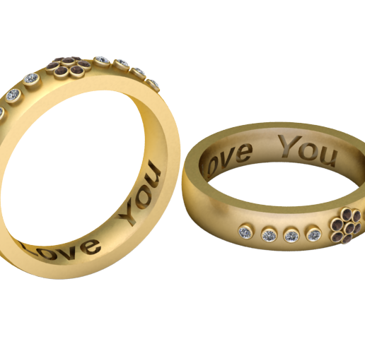 Love You Gemstone Floral Gold Band