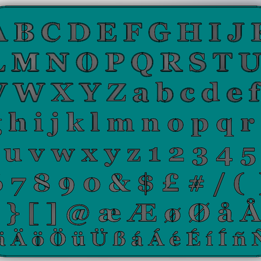 Lettering Template Drawing EN+DE+ES+DK - 3D model önizlemesi