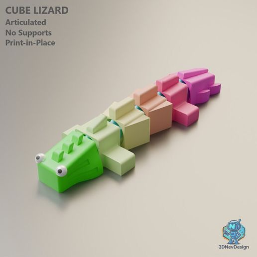 🦎 Flexy Articulated Cube Lizard - Print-in-Place Cartoon Toy・Free STL ...