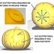 CUT (CUTTER TOOL) REQUIRED ON | CAP LINKS TO RELEASE THREAD CUT (CUTTER TOOL) REQUIRED IF YOU WISH FOR TEETH Illuminated hanging Halloween pumpkin
