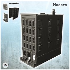 1-PREM.jpg STL file Modern four-storey building with stairs and gates (5) - Downtown Modern WW2 WW1 World War Diaroma Wargaming RPG・Model to download and 3D print