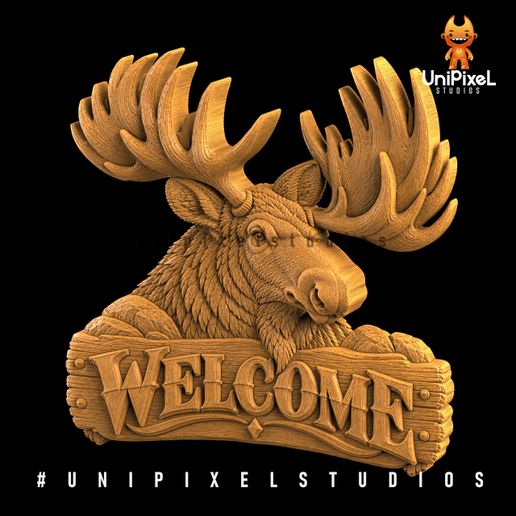 Moose Welcome Signs – CNC Bas Relief 3D STL | Wood Engraving