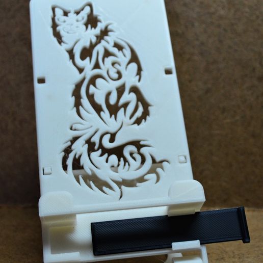 FOLDING SUPPORT FOR SMARTPHONE OR TABLET TELEPHONE - Reason: Cat sitting back ...   Foldable support for mobile phone and small digital tablet - pattern: " Back seated cat "