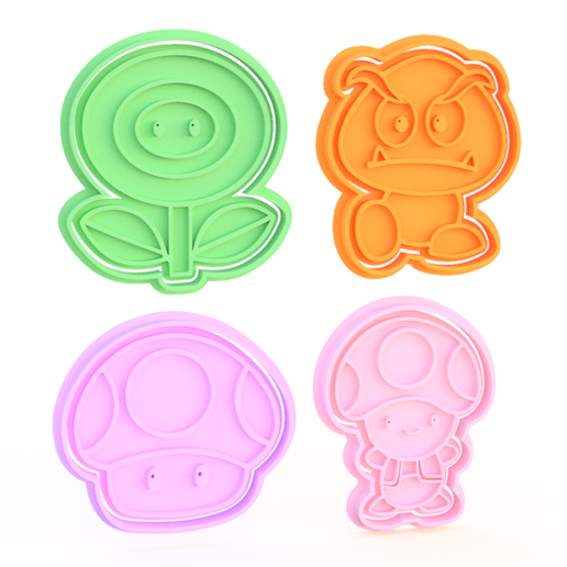 MARIO BROS Toad Plant HONGUITO YOSHI NINTENDO GAME COOKIE CUTTER MOLD CUTTING GALLETTES 3D model