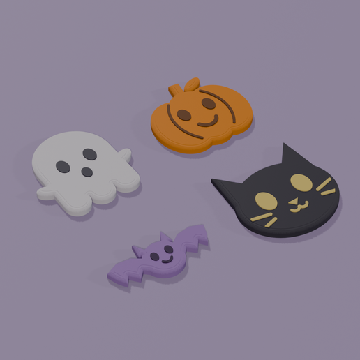 Puffy Halloween Fridge Magnets – Kawaii Ghost, Pumpkin, Bat & Black Cat (2 Colors, No Supports)
