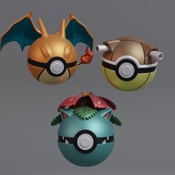 gen1-render.jpg STL-Datei Pokemon Venusaur Charizard Blastoise Pokeball・Design zum Herunterladen und 3D-Drucken