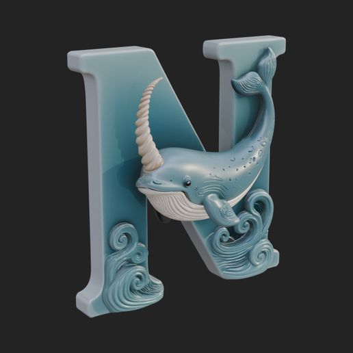 Narwhal Letter N Statue Design 2 - 3D Print Model