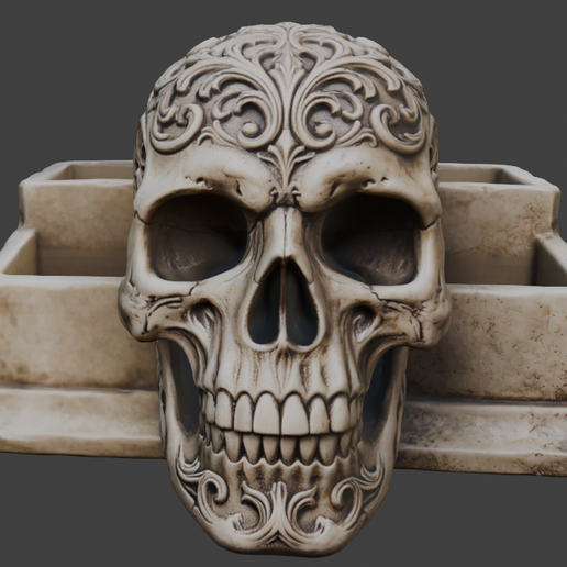 Skull Desk Organizer STL – Gothic Pen Holder and Office Storage 3D Print
