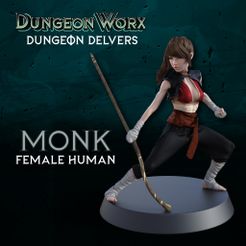 Dungeon-Delvers-Female-Human-Monk-Color.jpg Female Human Monk miniature for Tabletop RPGs