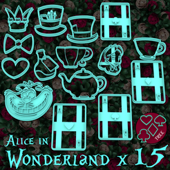 alice.png STL file PACK X 19 Alice in Wonderland - cookie cutter - theme party - dough and clay cutter - 9cm・3D printer model to download