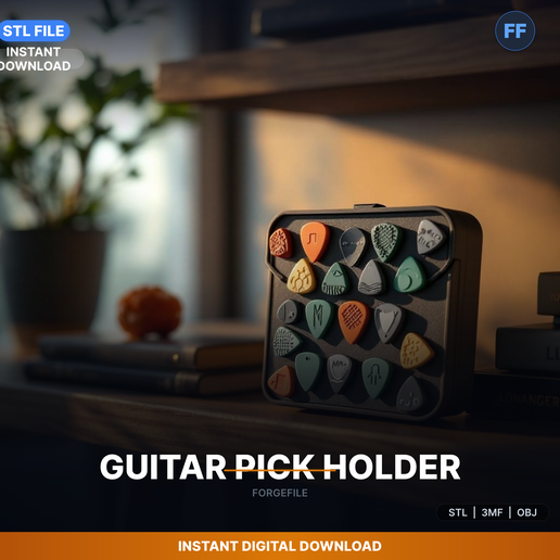 Guitar Pick Holder Case, Holds 12 Picks, Pocket Sized, - 3D Printable STL File