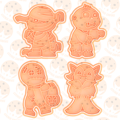 Monsters-cookie-cutter-set-of-4.png 3D-Datei Monster Ausstechformen 4er Set・3D-druckbare Vorlage zum herunterladen