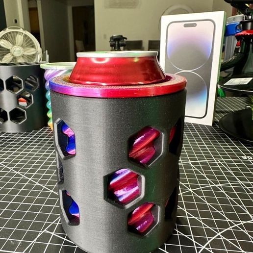 IMG_3510.jpg FIDGET TWIST CAN CUP HOLDER! Hexagon, themed fidget toy and can cup holder!
