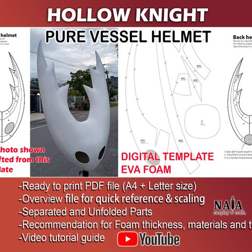 Hollow Knight Pure Vessel Helmet Template - EVA Foam Cosplay pattern