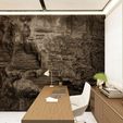 Study-Room-with-TV-and-cabinets-5.jpg Modern matte black study room interior with natural stone wall CG model