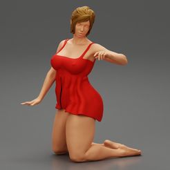 Girl-00.jpg 3D file Sexy Woman in Nightdress setting on her Knees 3D Print Model・3D printable model to download