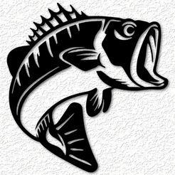 project_20230611_1041529-01.png STL-Datei Bass Fisch Wandkunst große Mund Bass Wanddekor 2d Kunst・Modell für 3D-Drucker zum Herunterladen