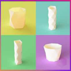 PACK-JARRONES-POLIGONALES.jpg Fichier STL PAQUET DE 4 VASES POLYGONAUX・Design imprimable en 3D à télécharger