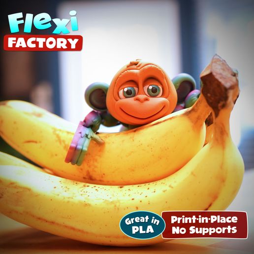 🧑‍🏭 Flexi Factory Monkey with Tree and Banana: 3mf