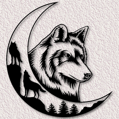 project_20230712_0812277-01.png Fichier STL Art mural loup lune décoration murale loups animaux 2d art・Modèle pour impression 3D à télécharger