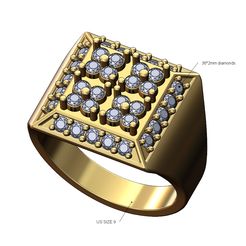 Square-clusters-Diamond-16x16-square-signet-ring-size9-00.jpg Archivo STL Racimos cuadrados diamante chamfred lados signet US tamaño 9 modelo de impresión 3D・Objeto imprimible en 3D para descargar