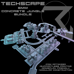 TECHSCAPE-6mm-Concrete-Jungle-Bundle-Large.png TECHSCAPE - 6mm - Concrete Jungle (Hexless Battletech Terrain)
