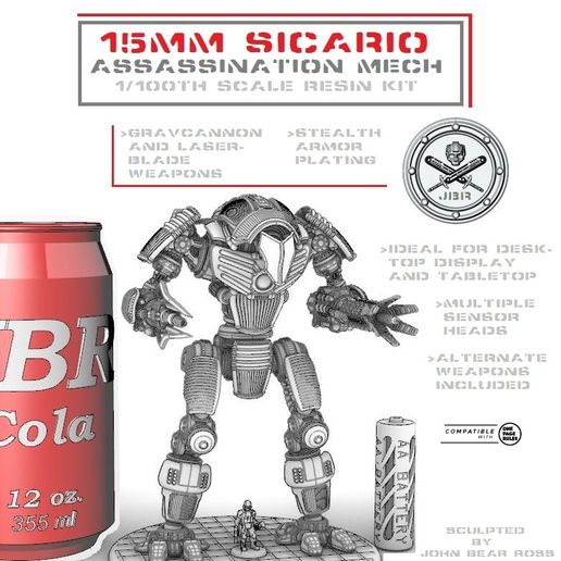15mm (1/100th Scale) Sicario Assassination Mech 3D model
