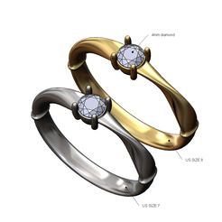 Solitaire-4mm-Twist-oval-band-size7-8-00.jpg STL file Twisted 4mm diamond solitaire band US sizes 7 8 3D print model・3D printing model to download