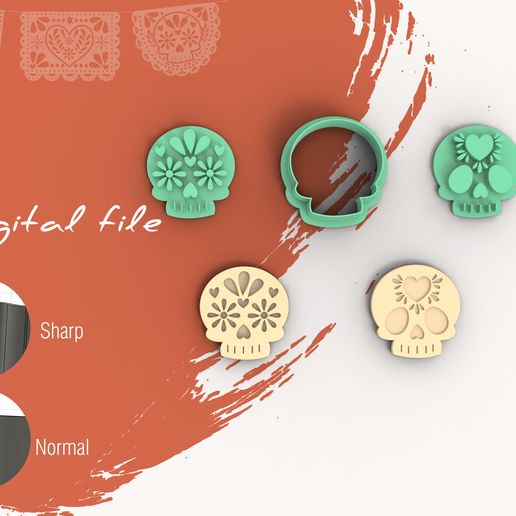 Cinco De Mayo Skull Polymer Clay Cutter | Digital STL File | 4 Sizes | 2 Cutter Versions 3D model