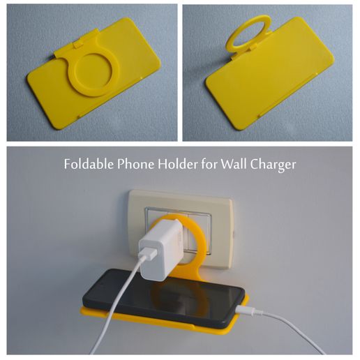 📞 Foldable Phone Holder for Wall Charger・ STL File for 3D