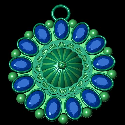 1.jpg Big Oval Stein Blume Anhänger Sunburst Center Design