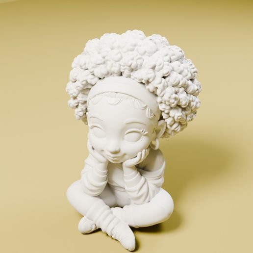 Seated Chibi Girl with Large Afro Figurine — 3D Printable Collector | Fan Gift | Tabletop Display