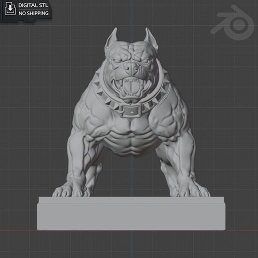 American Pitbull Terrier STL - Aggressive Dog Statue 3D Printed Model | Digital Download | No Shipping
