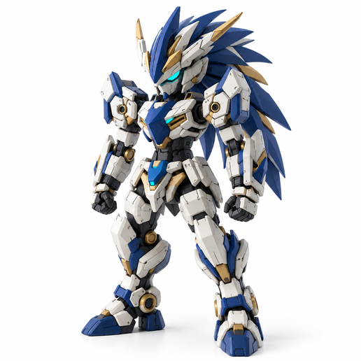 Futuristic Blue Winged Mecha Robot 3D Model – Armored Sci-Fi Warrior Figure
