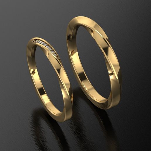 His and Hers Wedding Ring Set – Elegant Bridal Gemstone and Minimalist Band 3D Model
