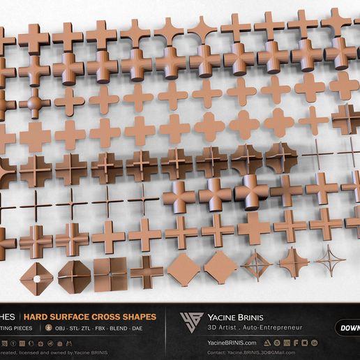 💯 100 Hard Surface IMM Cross Shapes・ 3D File for 3D printing・Cults