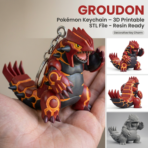 Groudon Pokemon Keychain 3D Printable STL Model