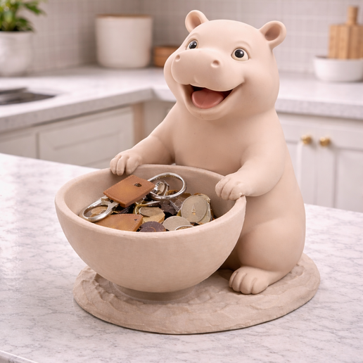 Bowl Holder with Hippopotamus – Entryway Key Organizer STL – Catchall Tray – 3D Printable Storage