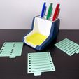 IMG_3200.jpg STL/3MF files for Sticky Notes Organizer with stencils and pen holder. Desk organizer.