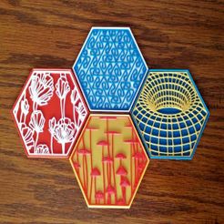 HexagonCoasters-Stacking.jpg Archivo STL gratis Posavasos hexagonal apilable de dos piezas・Diseño por impresión en 3D para descargar