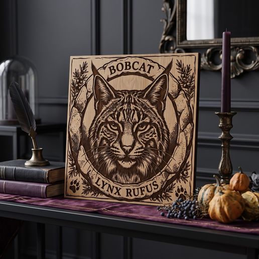 Bobcat SVG - Lynx Rufus Wildlife Badge Laser Cut File for Wood Wall Art